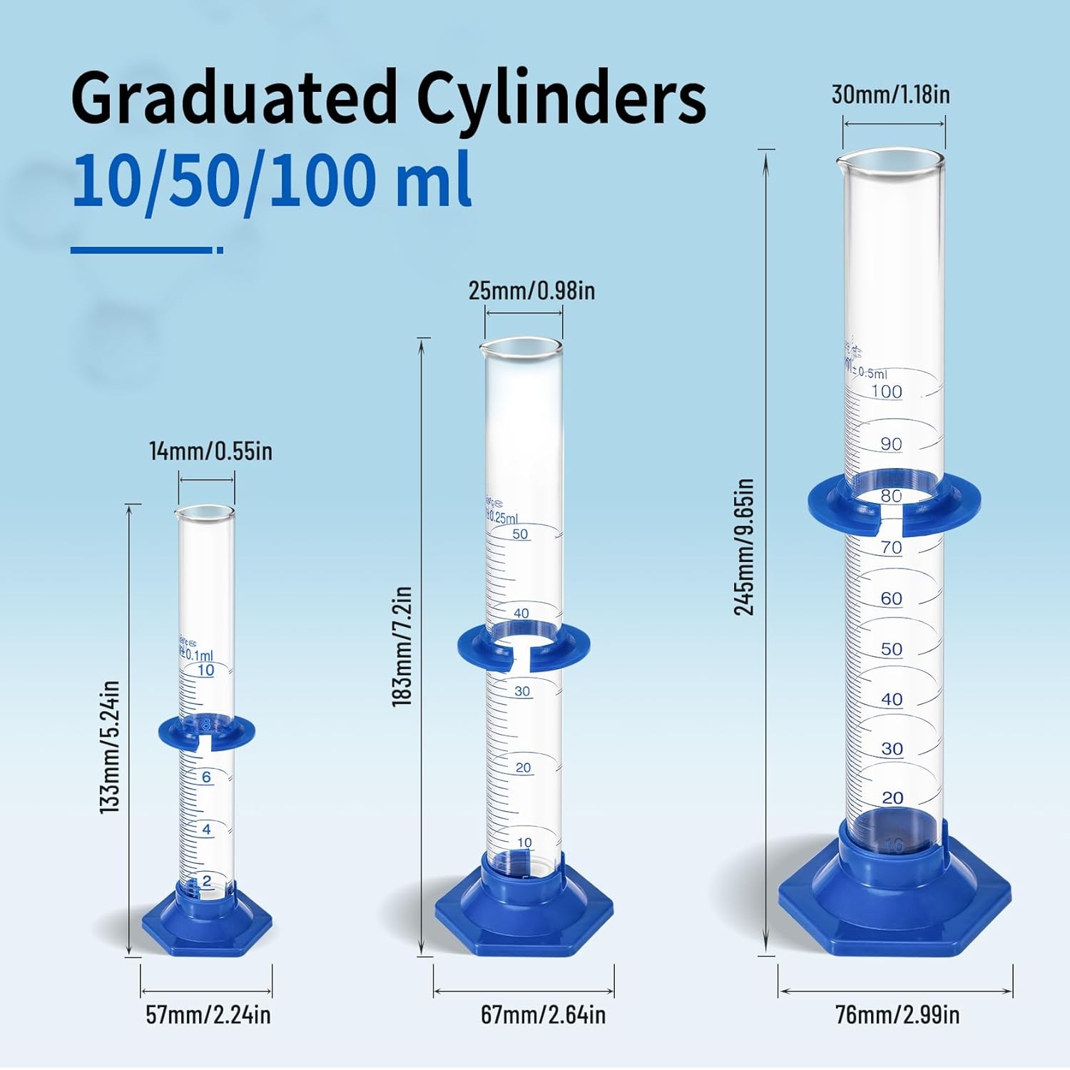 Lab Glassware Set, 9 Pieces – 3 Measuring Beakers, 3 Flasks, 3 Graduated Cylinde