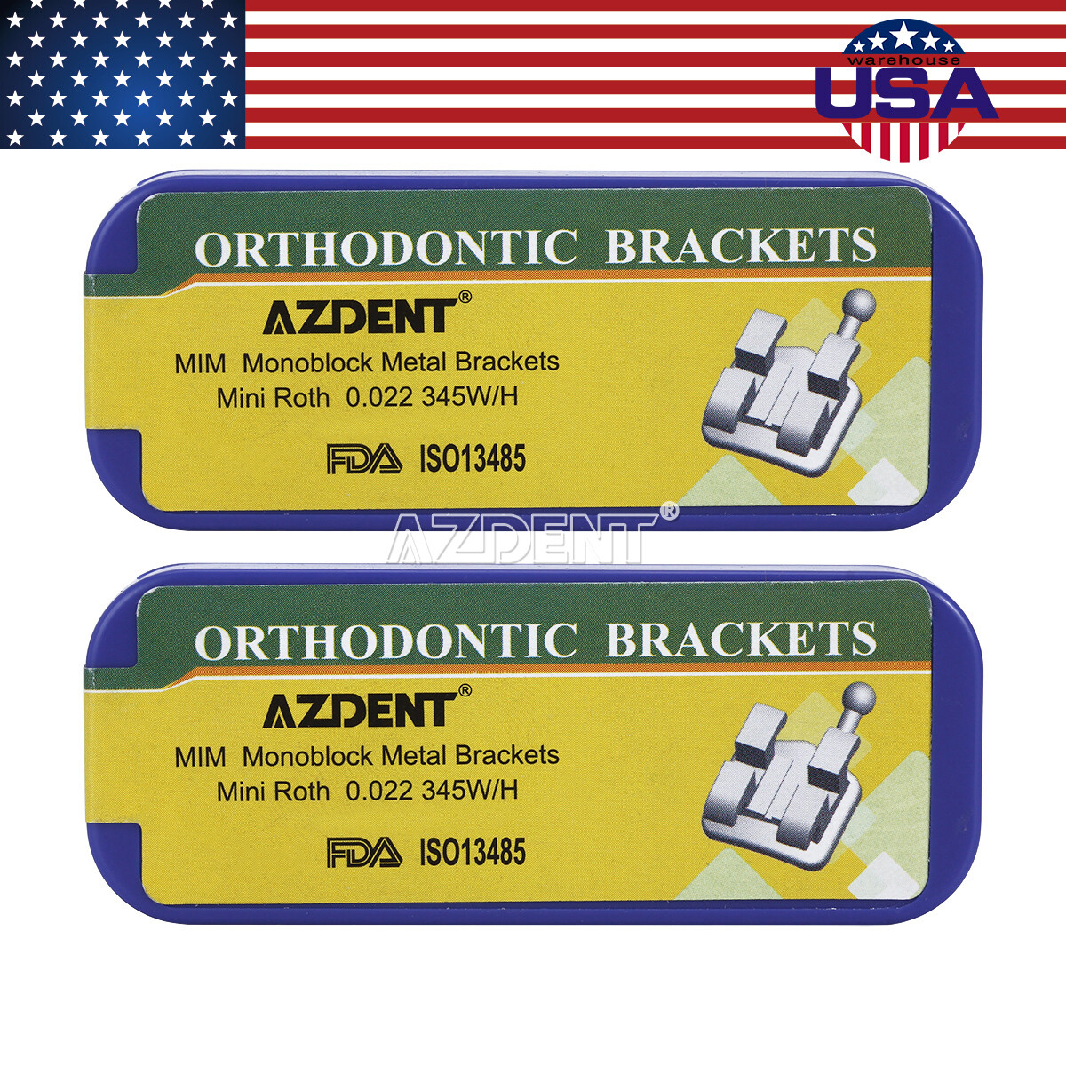 AZDENT Dental MIM Monoblock Metal Bracket Braces Mini Roth.022 345 Hooks