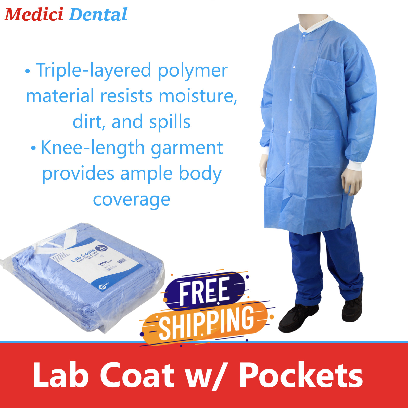Dental Medical Hospital Premium SMS Lab-Coats PPE FDA, /Pocket, Unisex, 10/Pack