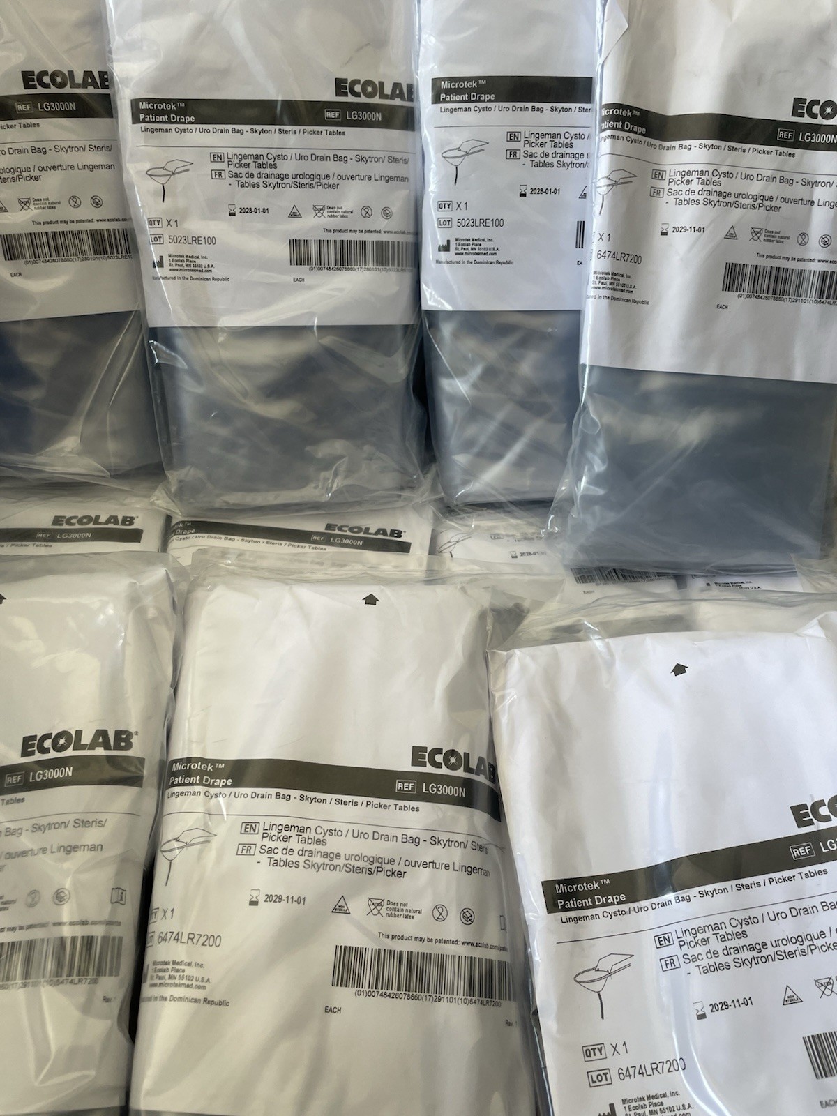 Ecolab ( LG3000N) Microtekpatient Drape Drain Bag For Skytron Table, Lot Of 30