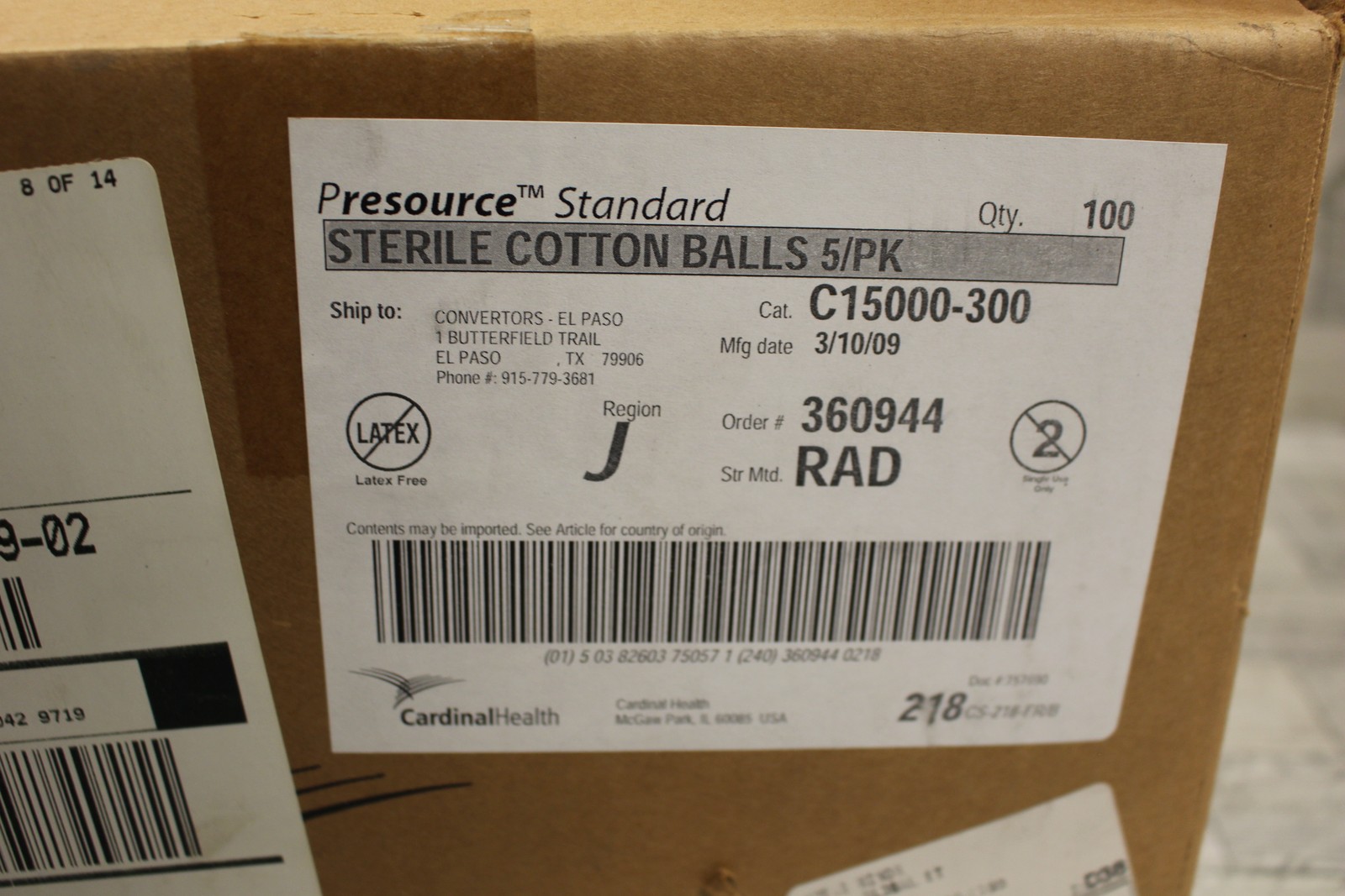 Case of Cardinal Health Standard Sterile Cotton Balls – Qty: 100/5 packs – New
