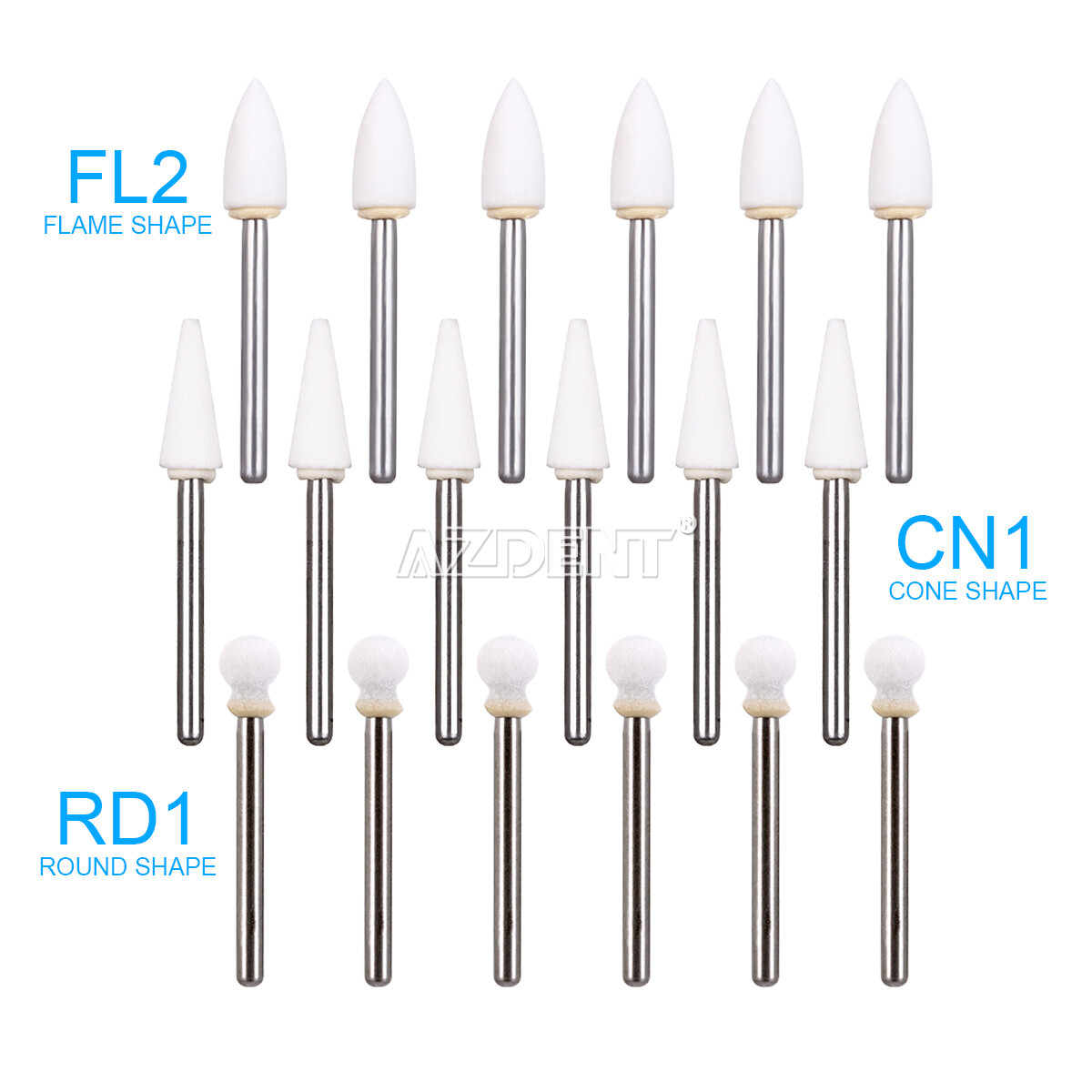 Dental White Stone Porcelain Resin Handpiece Polishing Burs FG Cone /Flame/Round