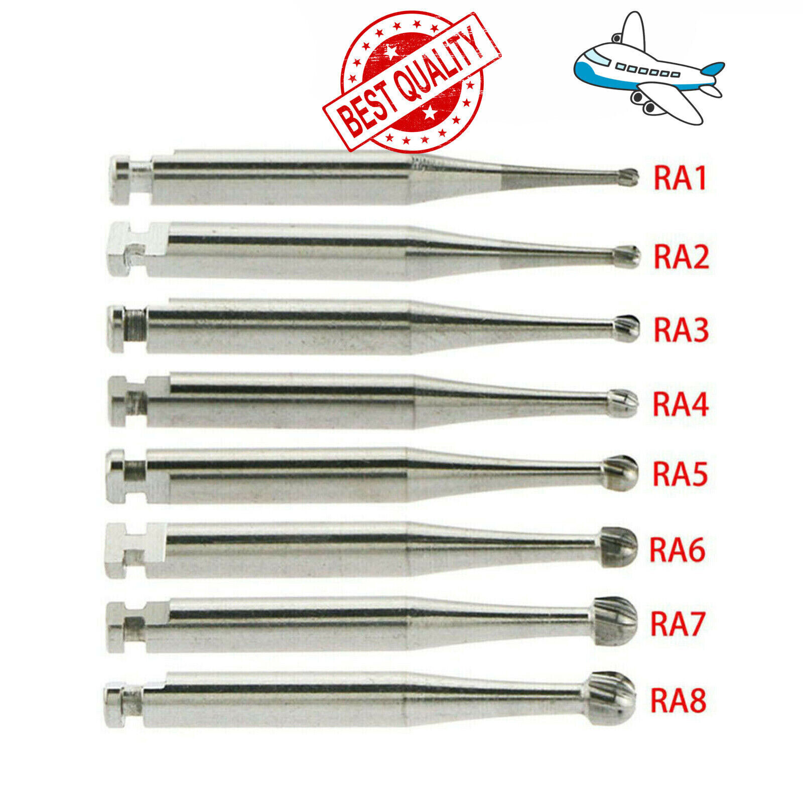 1-10 Dental Round Carbide Burs fits Slow Speed Contra Angle Latch Type RA #1-8
