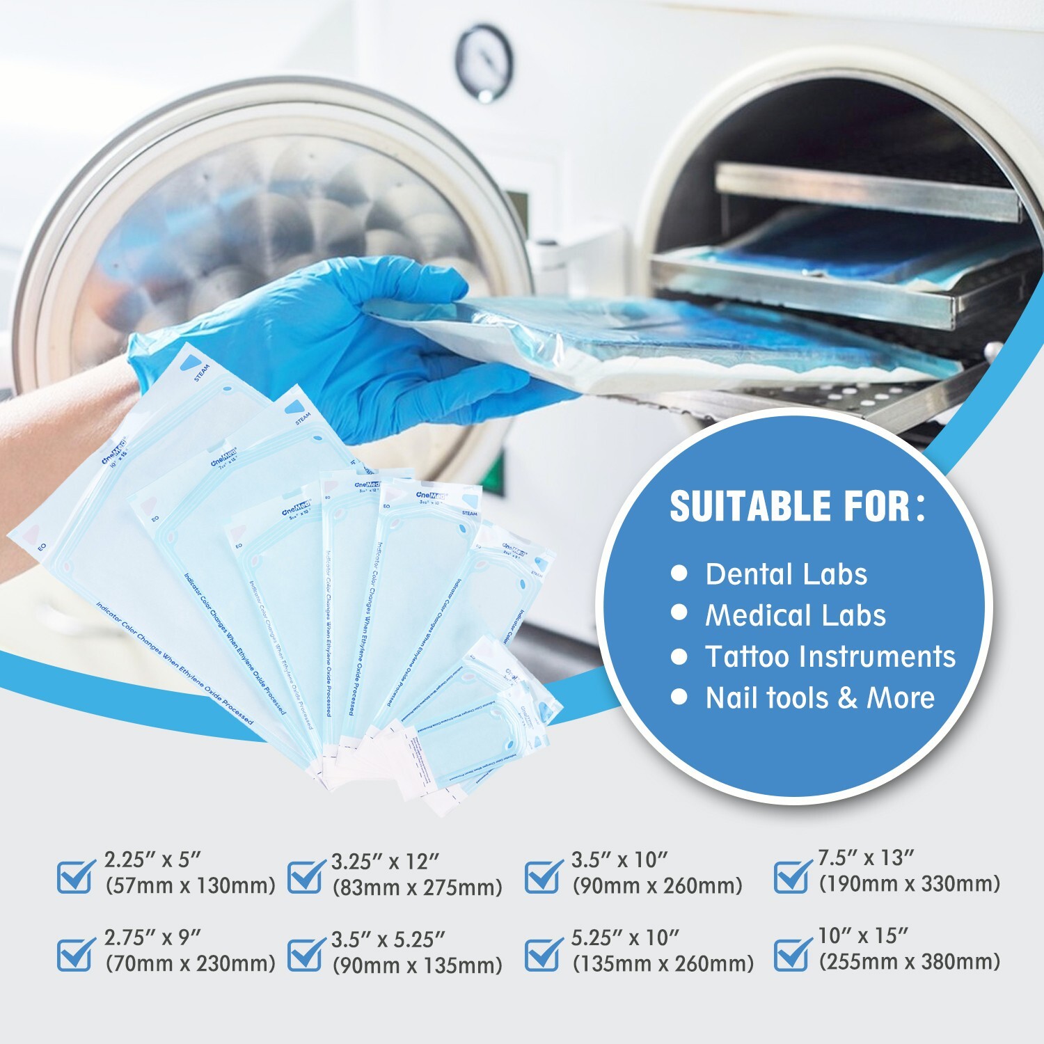 2000(10 Boxes)2.25″x4″ Self Seal Sterilization Pouches Sterilizer Autoclave Bags