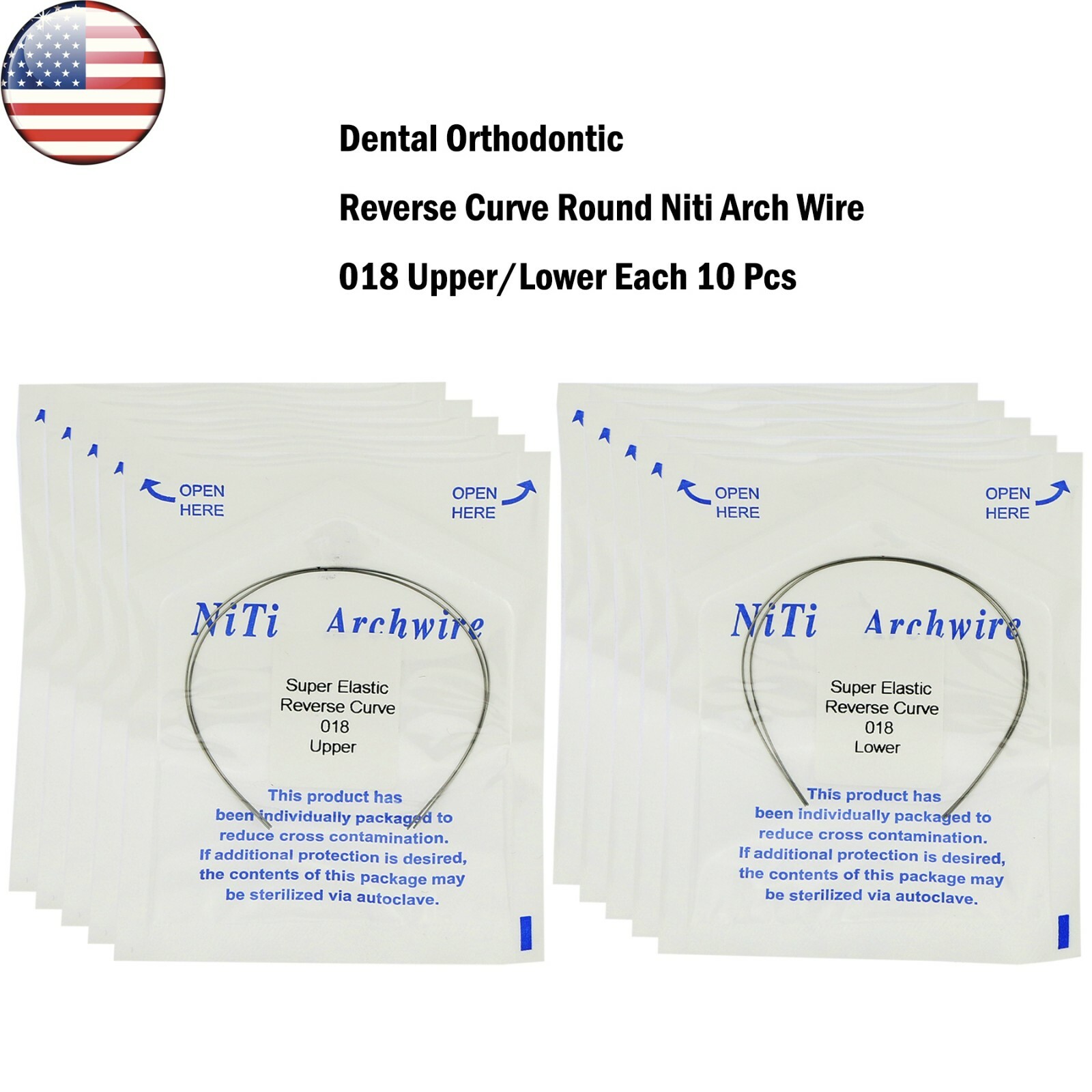 US 20 Pcs Dental Orthodontic Reverse Curve Round Niti Arch Wire Upper/Lower