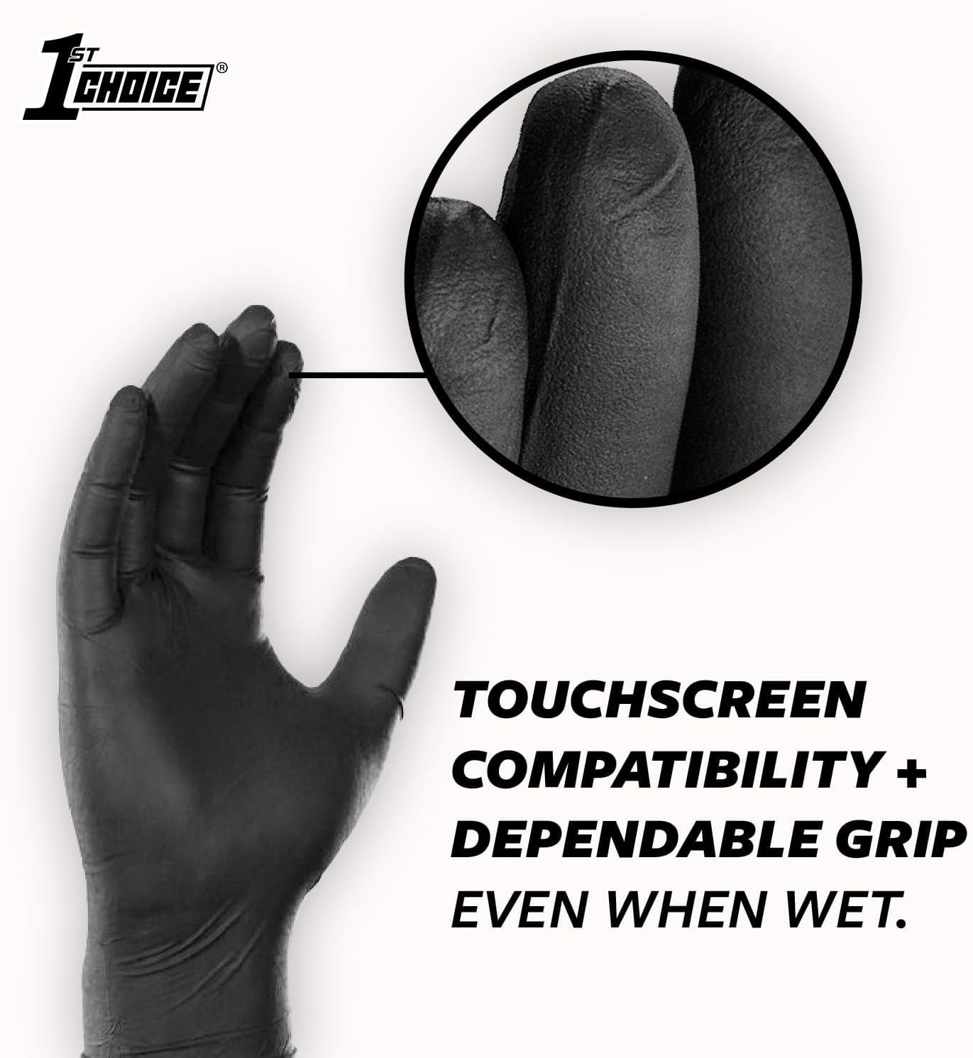 1st Choice Nitrile Gloves Disposable Latex-Free, Black, 5 Mil for Cooking, Cl…