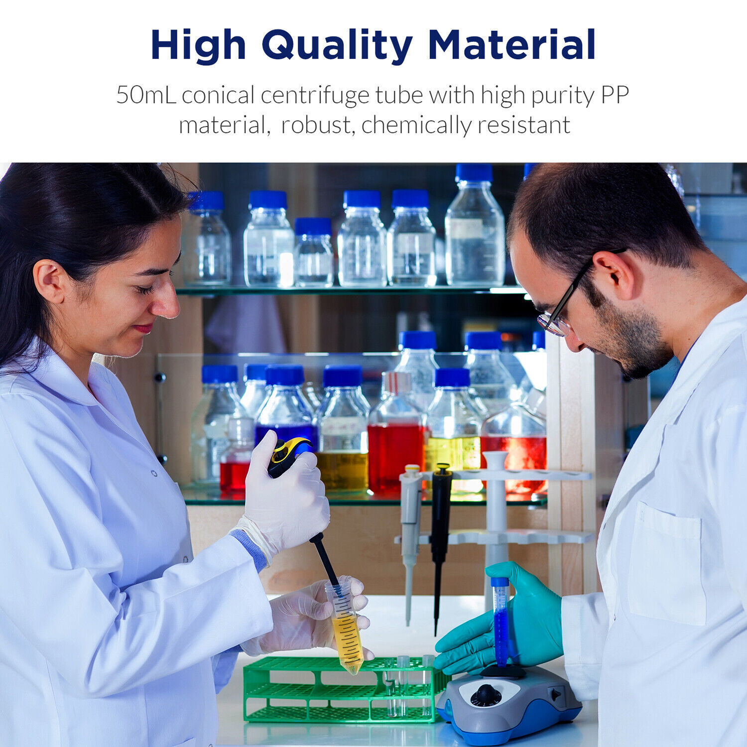 MS@ Conical Plastic Centrifuge Test Tubes 50mL 50Pcs Sterilized White Mark Area