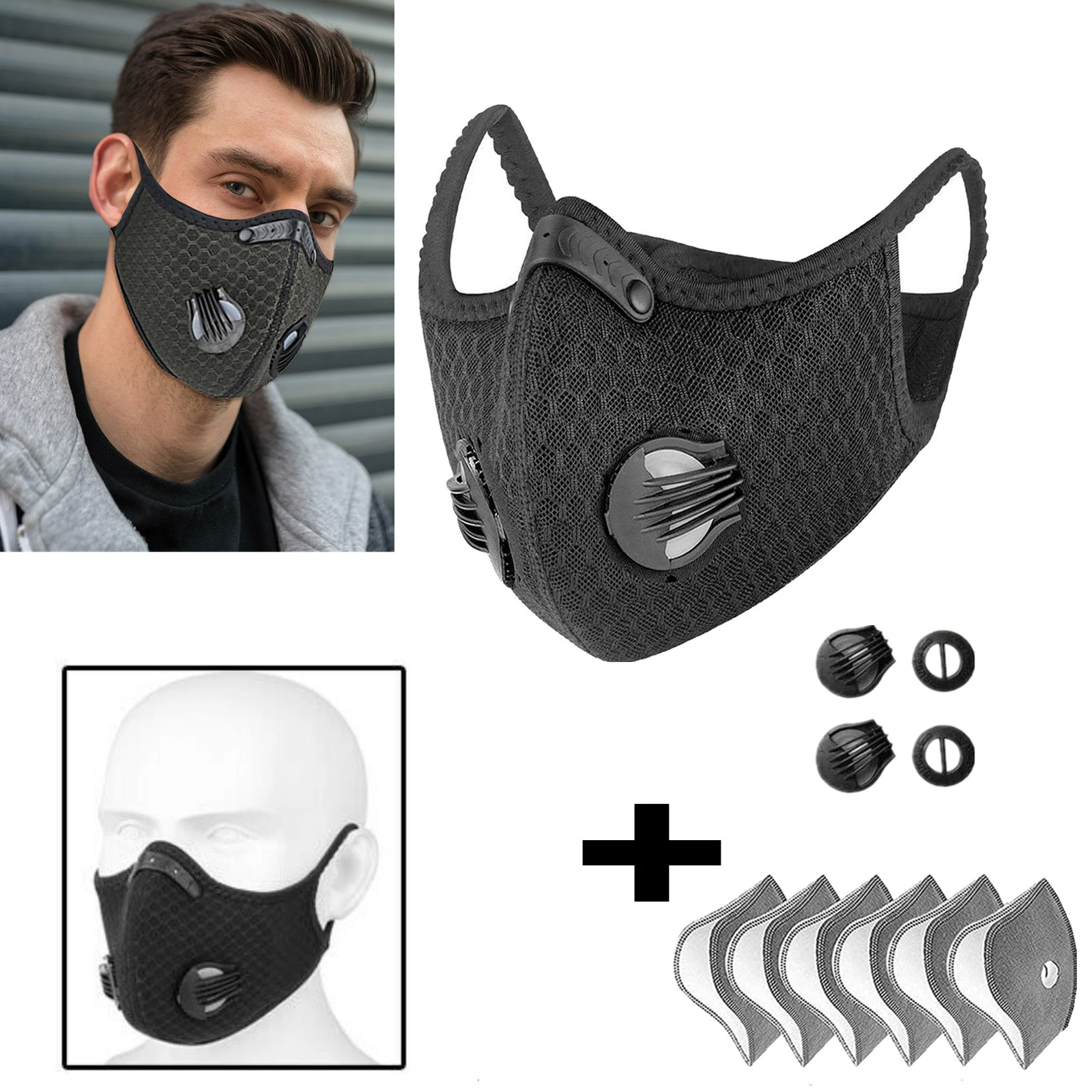 Anti Pollution Half Face Mask Respirator W/ Filters Washable Reusable Facepiece