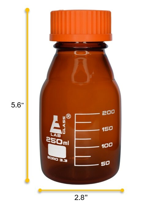 Eisco Labs 250ml Graduated Amber Reagent Bottle – Borosilicate Glass