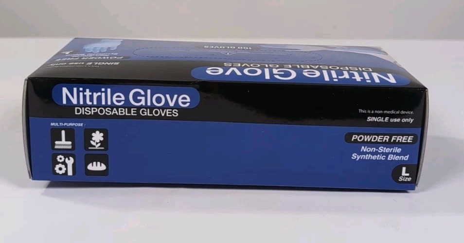 Medical Nitrile Exam Gloves, Blue Iris, Powder-Free Food-Safe Disposable Size Lg