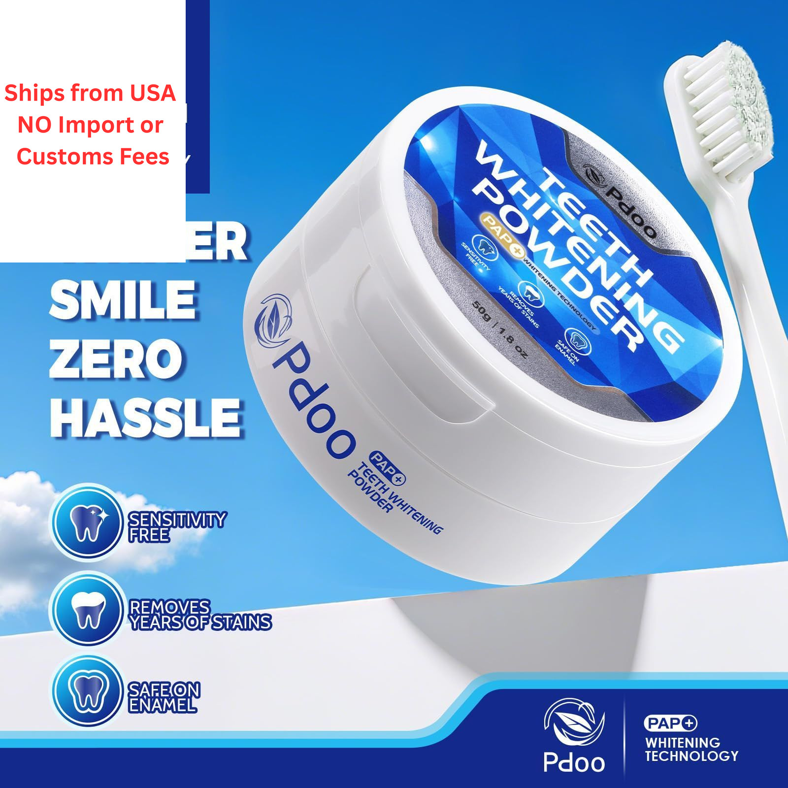 Teeth Whitening Powder 50g with Pap – 1.8 Ounce (Pack of 1), White