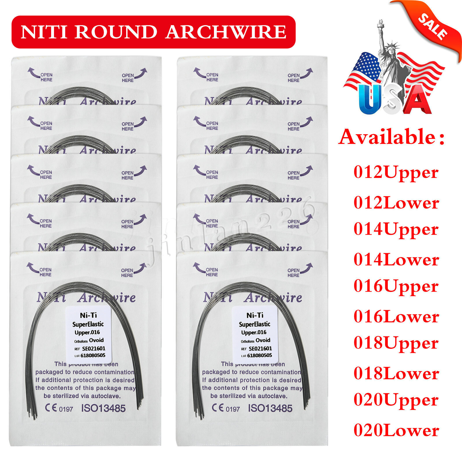 Dental Ortho Super Elastic Niti Round Arch Wire Ovoid 012-020upper/lower all