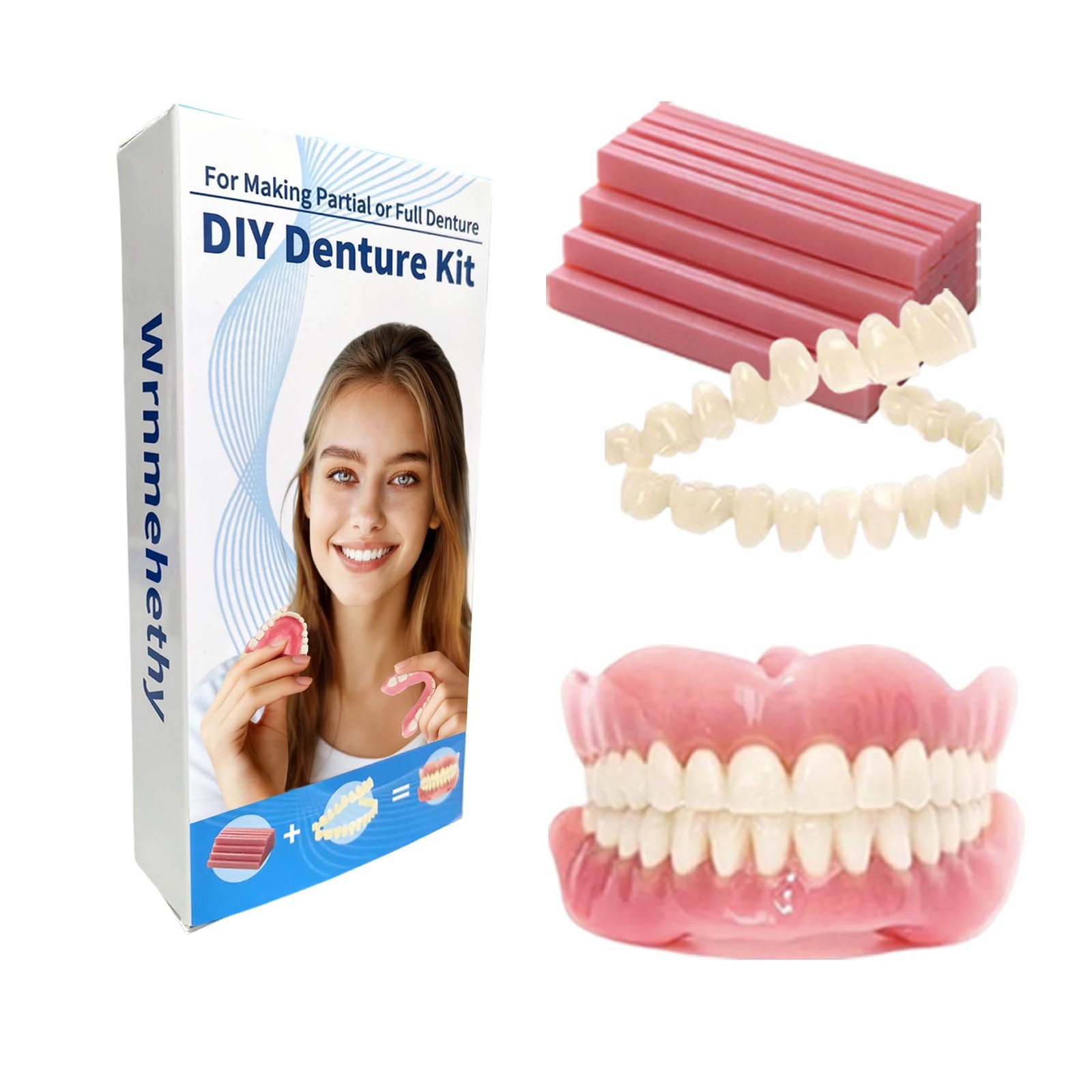 DIY Denture Kit Full Set of Top & Bottom Fake 1 Ounce (Pack 1), White
