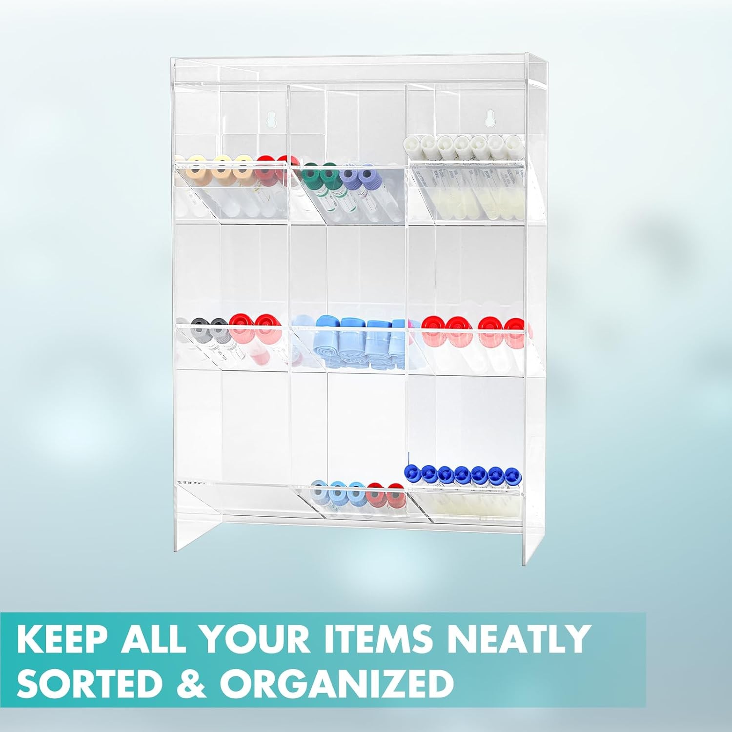 Clear Acrylic Tube Rack with 9 Compartment and 3Pull Out Trays Large Tube Holder