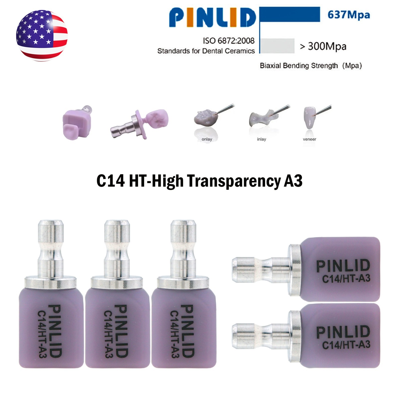 US HT C14 Emax Dental Glass Ceramic Lithium Dislicate CAD/CAM Cerec Blocks