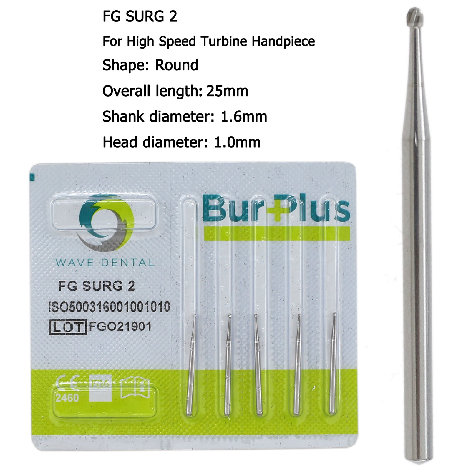 Wave Dental Surgical Round Burs Long Shank High Speed Bur Carbide FG SURG 2 4 6