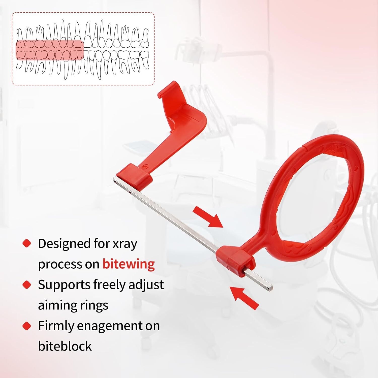 5Pcs Bitewing X-ray Aiming Arm – Color Coded Rinn XCP Style Red Positioning Arm