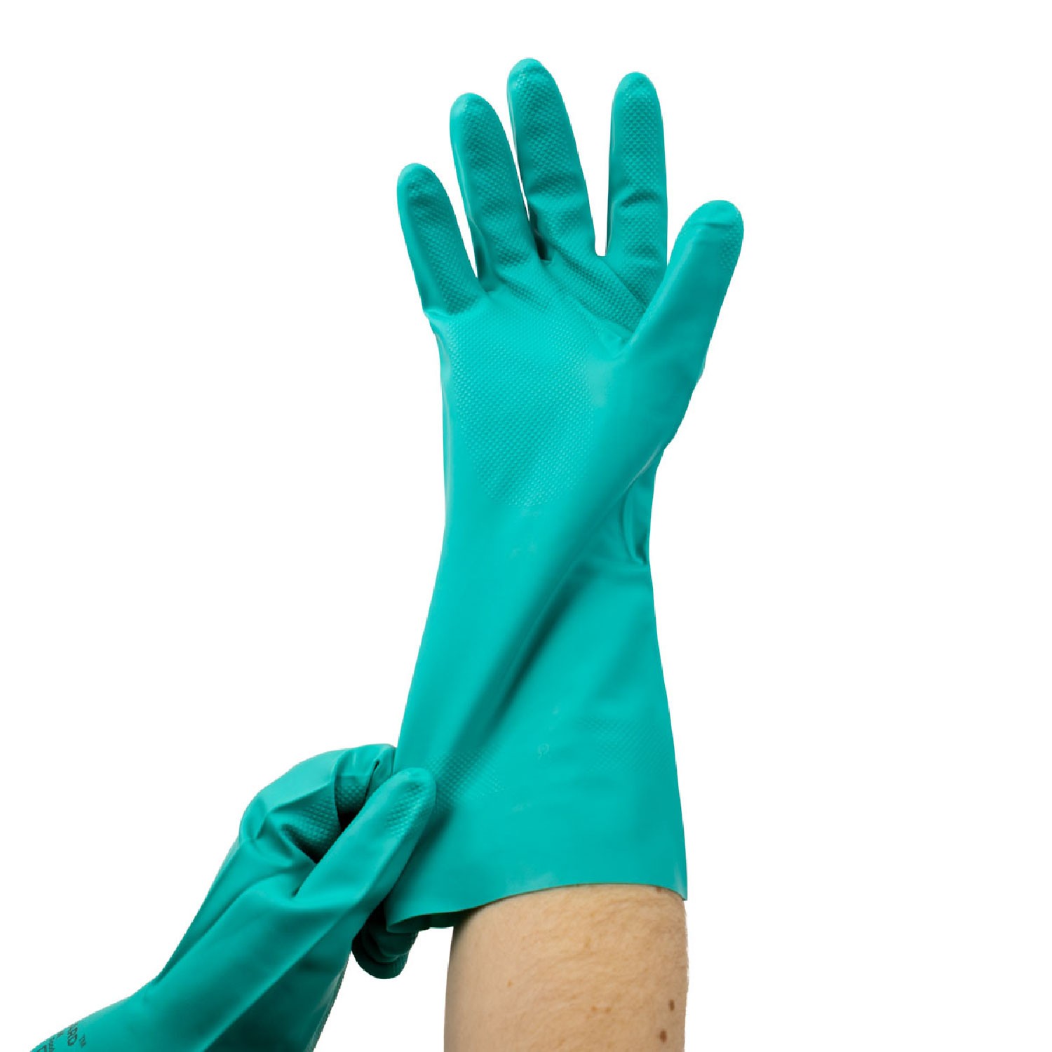 11 Mil Reusable Green Nitrile Gloves Chemical Resistant Diamond Textured