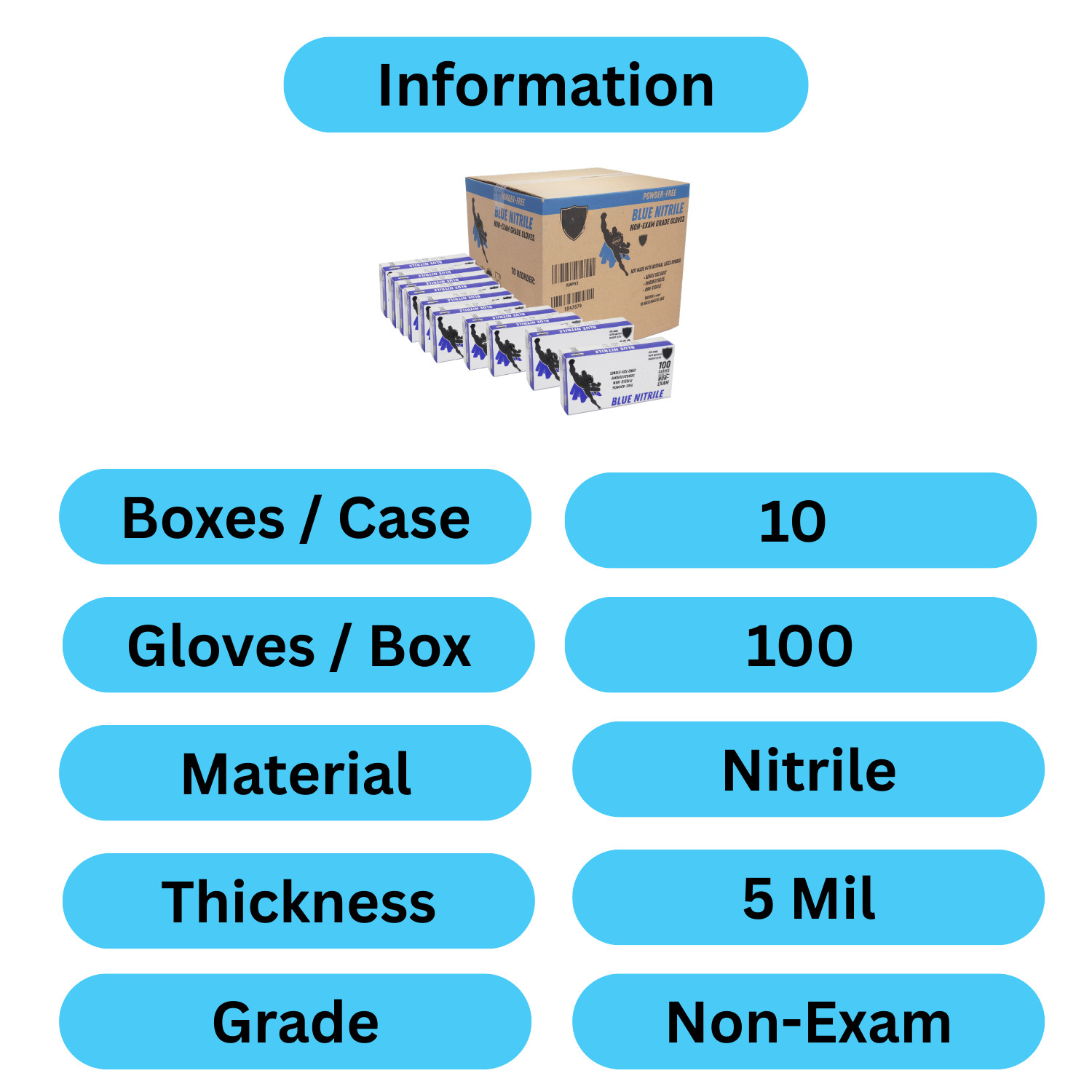 1000 Gloves Blue Industrial Nitrile Gloves Powder Free 5 Mil 2XL
