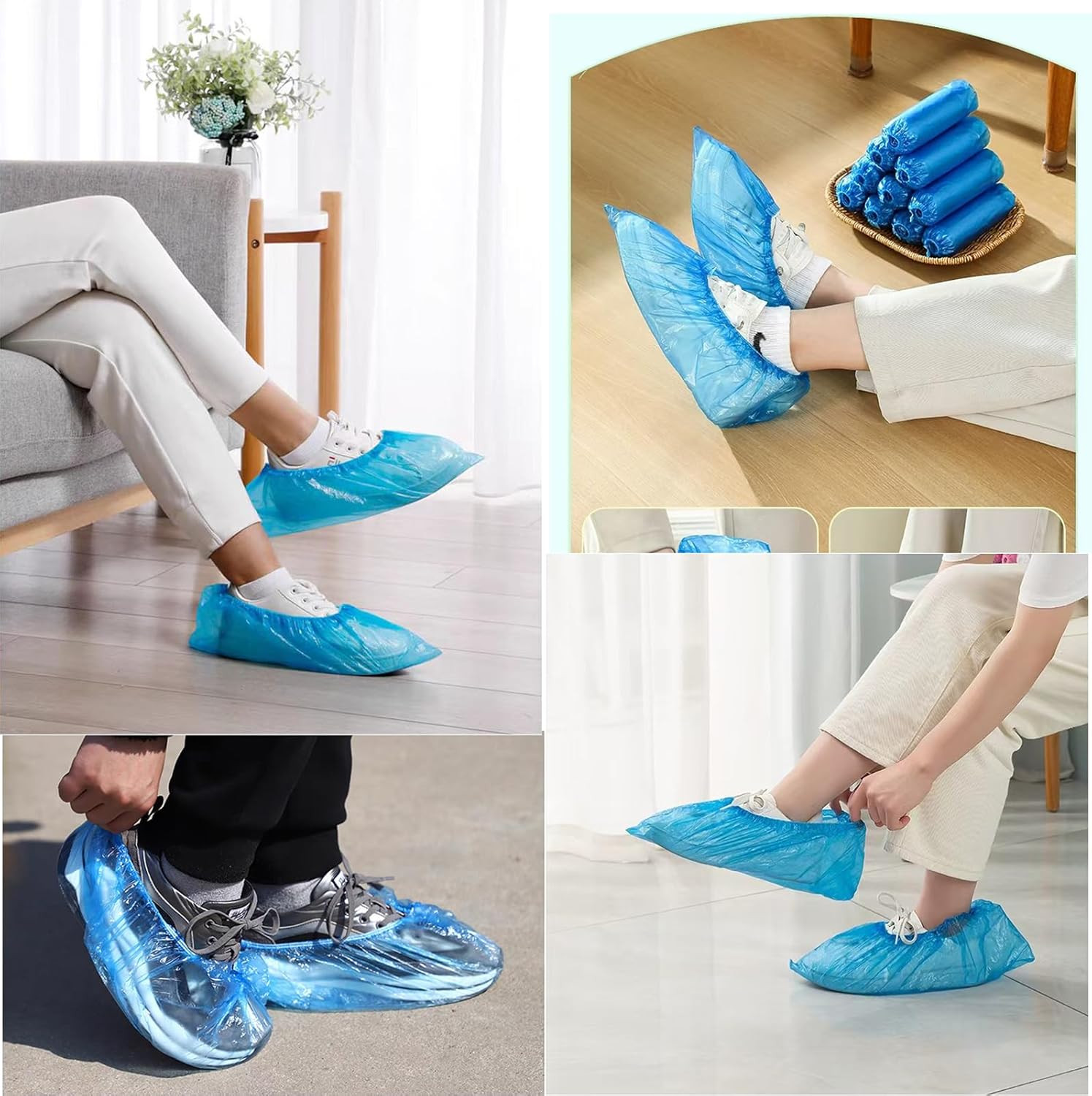 200 Pack Waterproof Non Slip Disposable Shoe Covers Indoor Outdoor Booties Blue