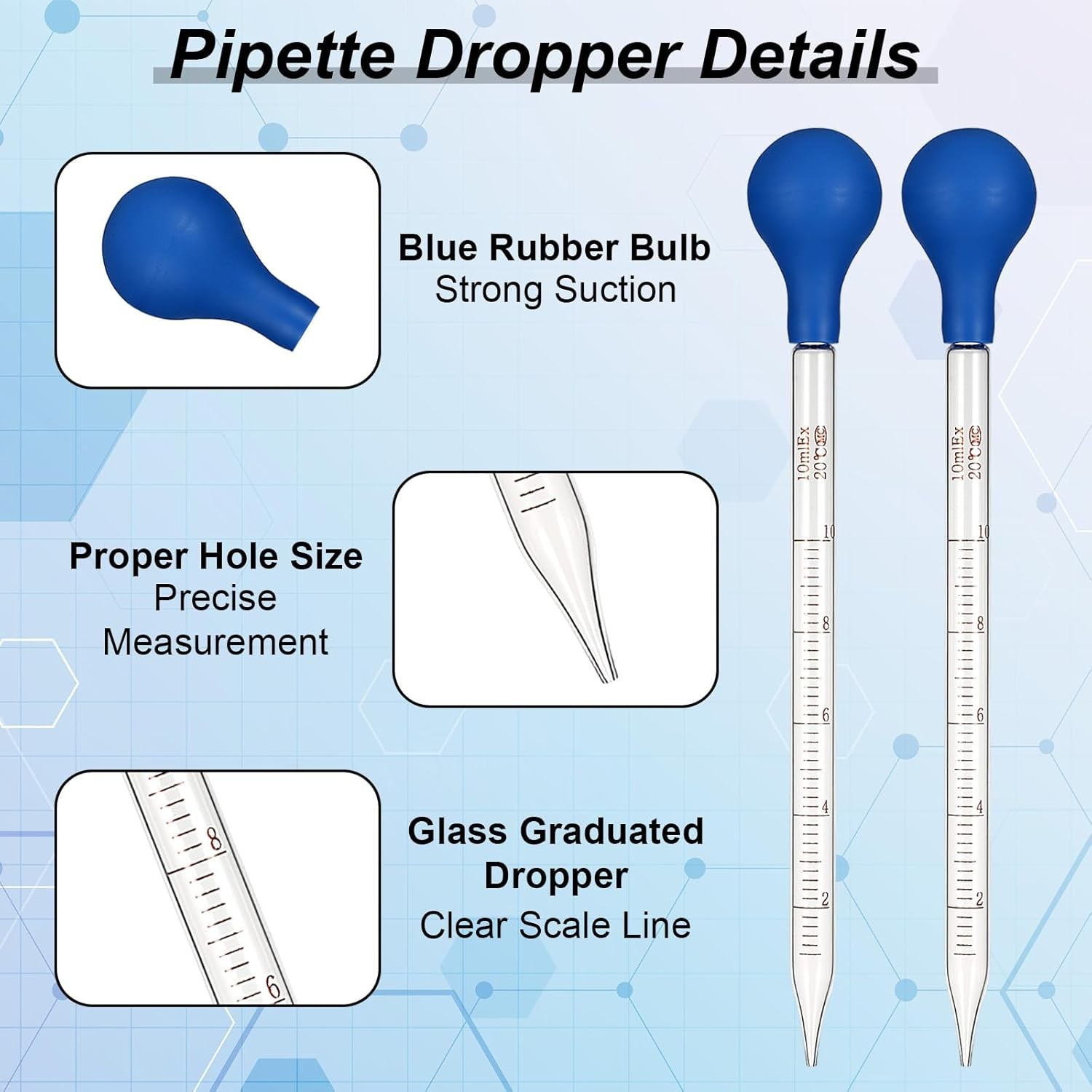 3 Pcs Graduated Glass Dropper for Transfer Liquid Oil (10ml Blue, 3ml Red)