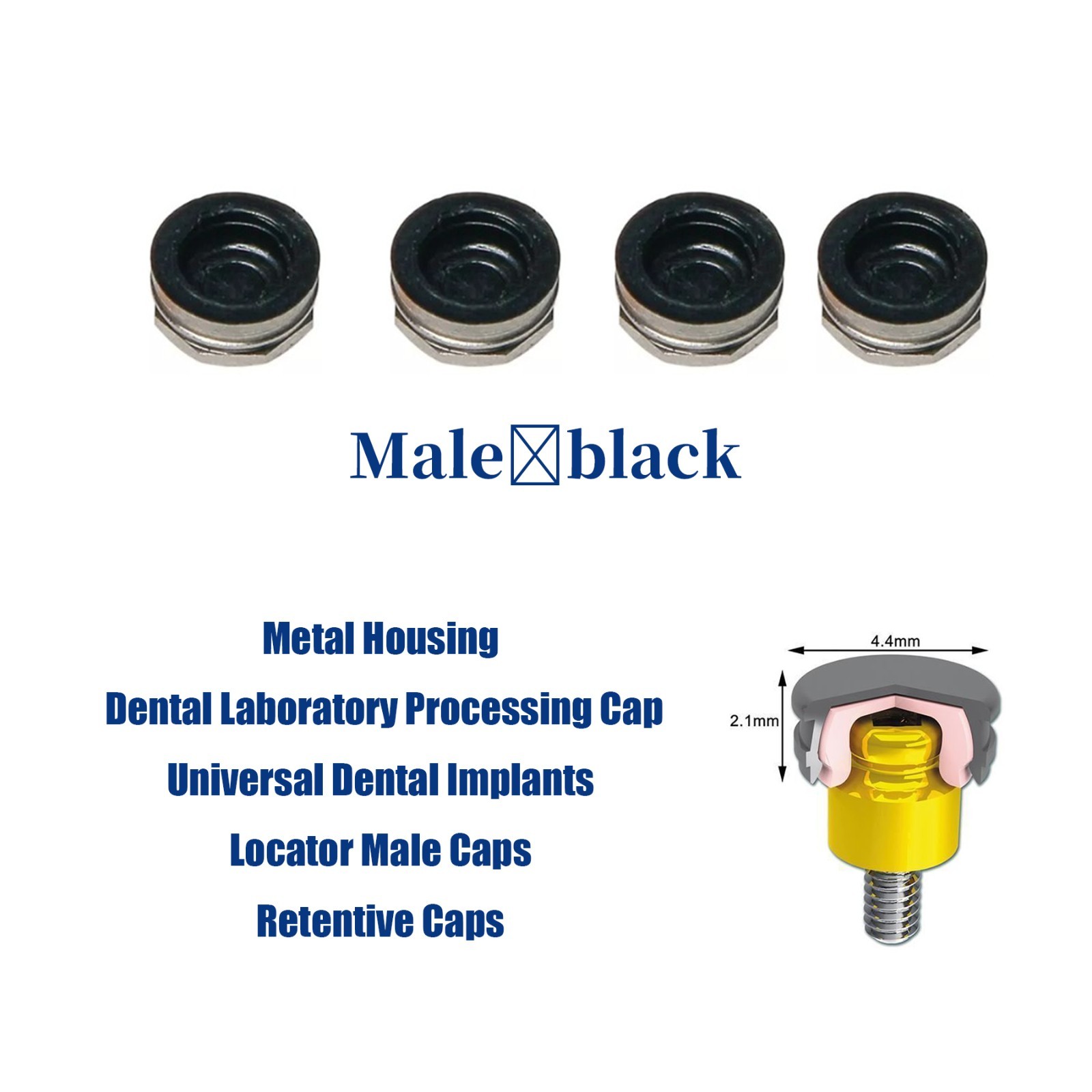 US Dental Locator Abutment Overdenture Retention Male Caps Inserts Metal Housing