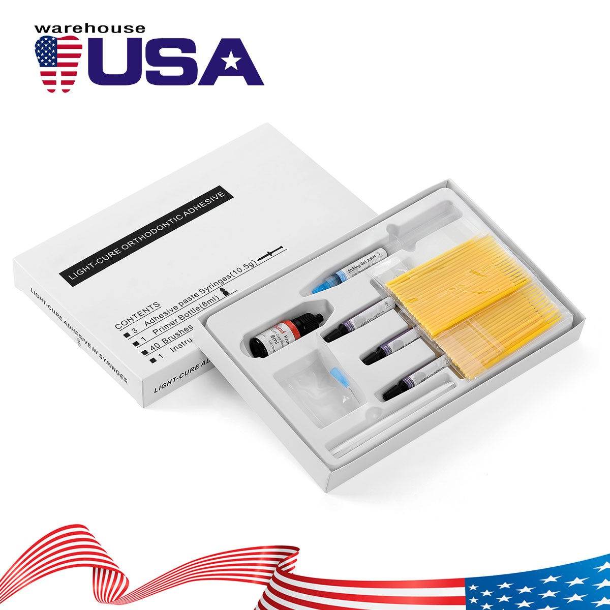 Dental Orthodontic Bracket Braces Glue Bonding System Light Curing Adhesive Kit
