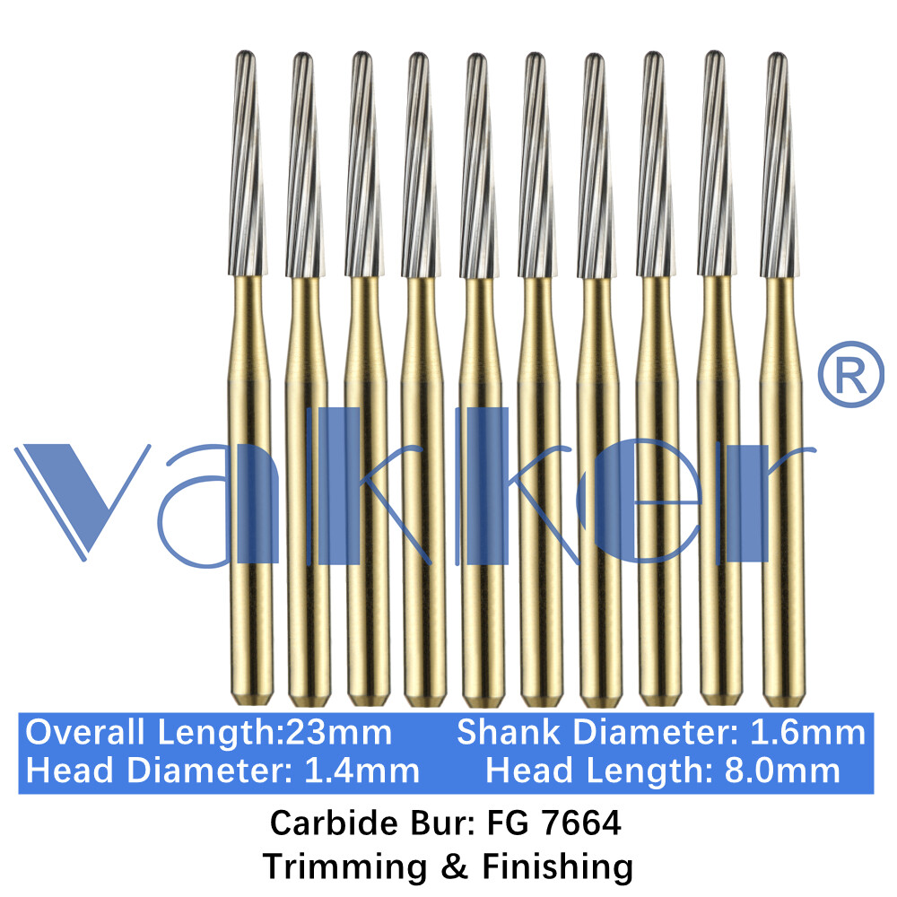 Vakker 10PC Dental Round End Taper Carbide Burs Trimming & Finishing FG7664 Bur