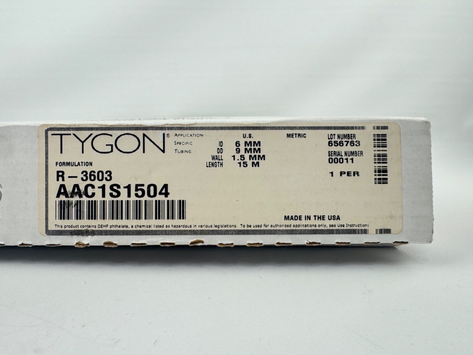 Tygon R-3603 AAC1S1504 Tubing 6 mm Inner Diameter, 9 mm Outer Diameter, 15 m