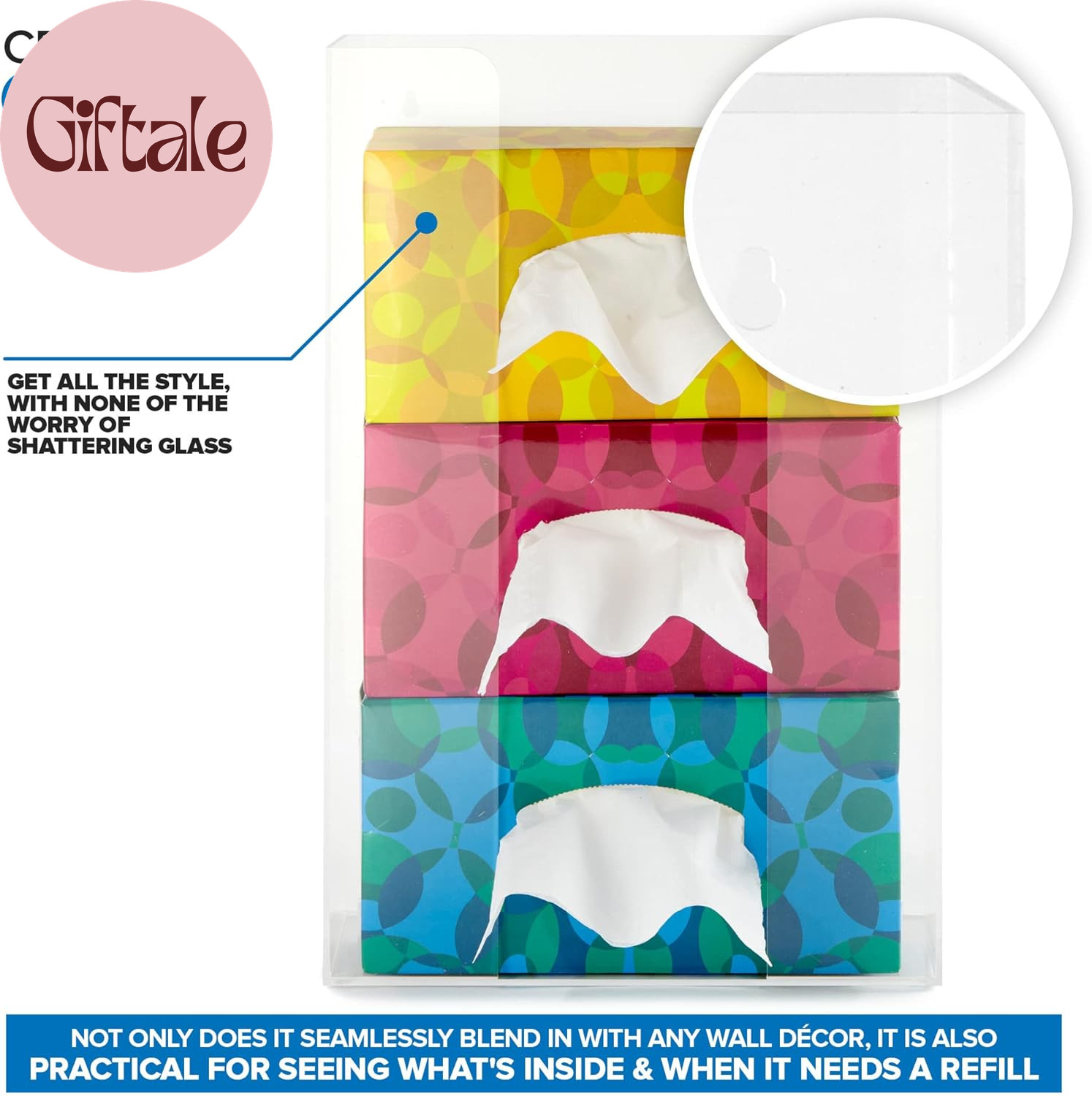 Triple Acrylic Gloves Dispenser, Tissue Box Shelf, Glove Holder Wall Mount, for