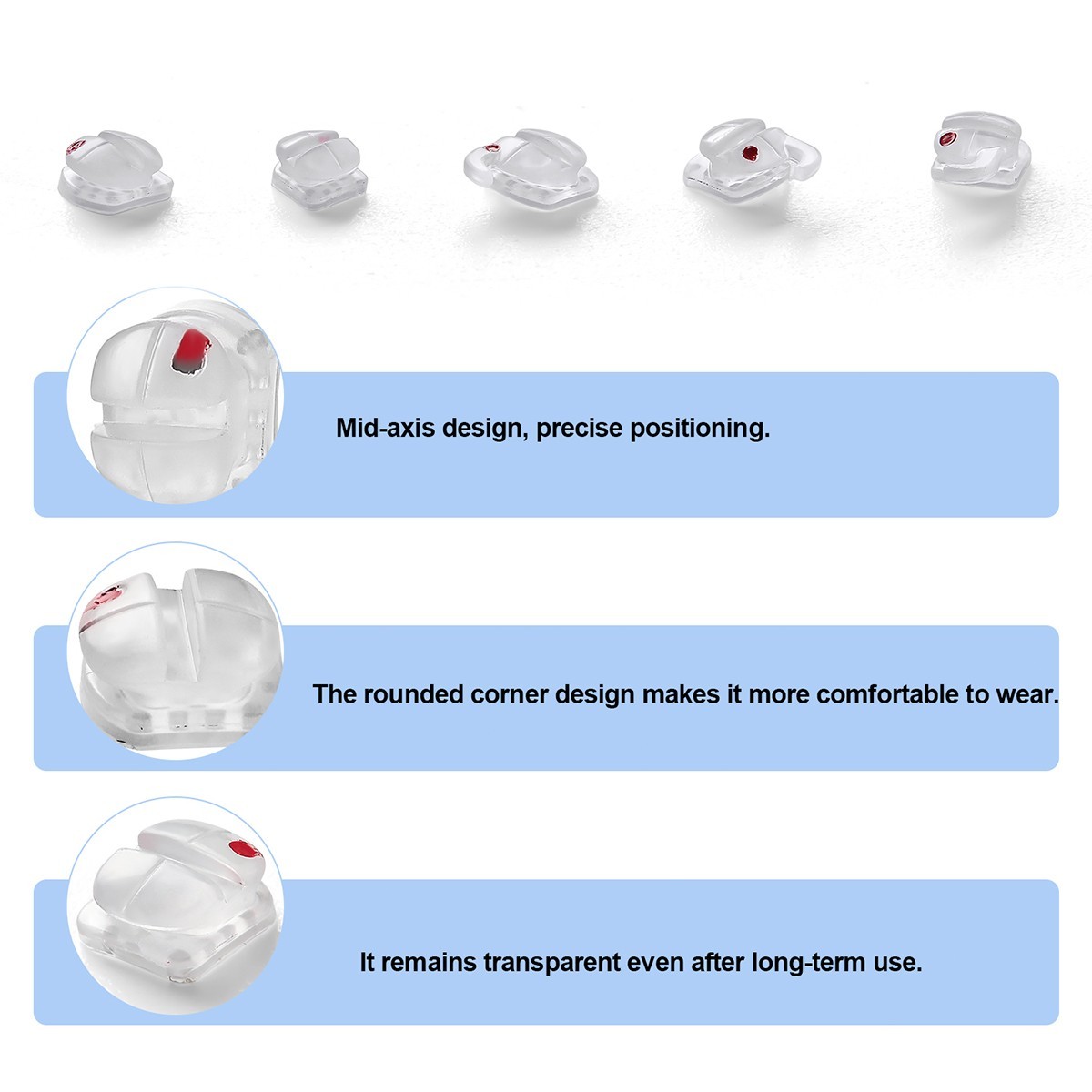 Mid-axis Dental Orthodontic Ceramic Clear Braces Brackets Roth 0.022 Hooks 345