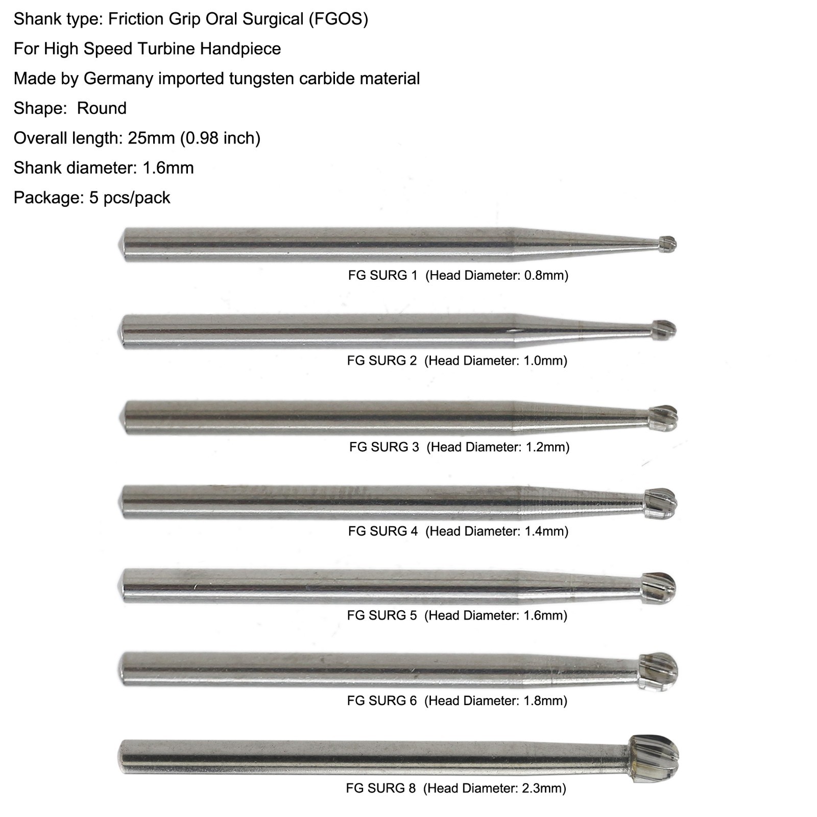 Wave Dental Carbide Surgical Burs FG SURG 2 4 557 557L 702 Long Shank High Speed