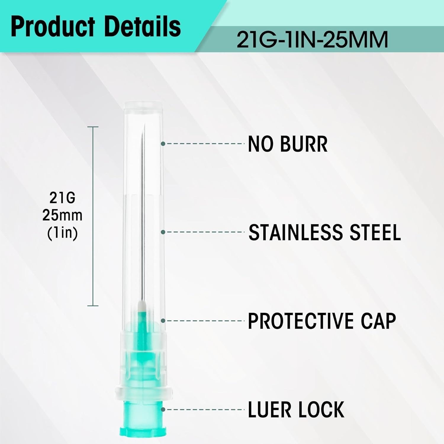 Universal Luer Lock 21G Disposable Needles – 100 Pack for Liquid Dispensing
