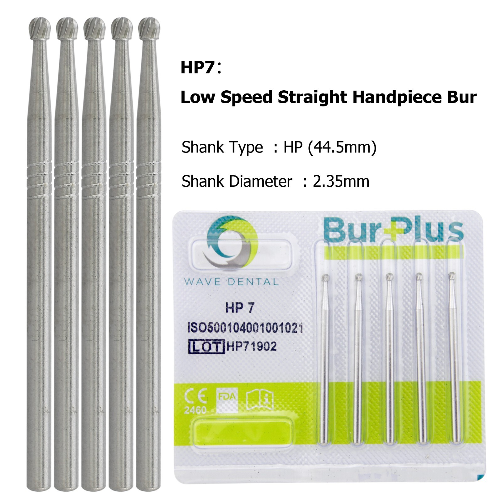 Wave Dental Carbide Straight Handpiece Bur Round HP1/4 1/2 2 4 6 8 10 Low Speed