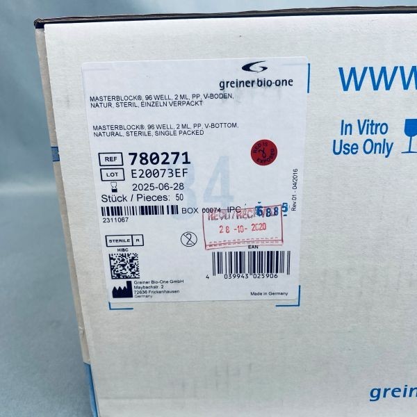 Greiner Bio-One Masterblock Plate 96-Well 2 ml Sterile- Sealed Case of 50 Plates