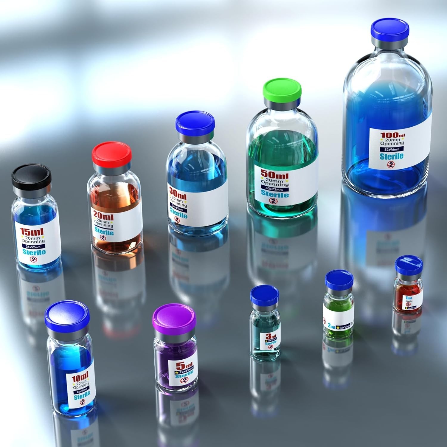 10-Pack Sterile 5ml Glass Vials with Self-Healing Injection Port & Cap