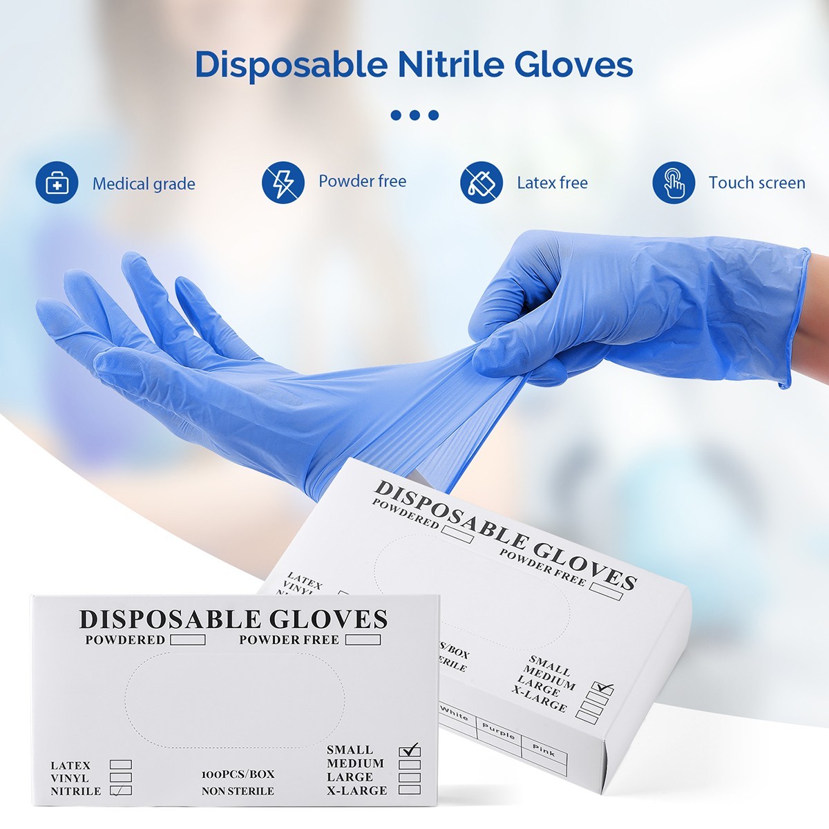 Disposable Glove Blue Nitrile Medical Gloves Powder Free Latex Free Food Grade