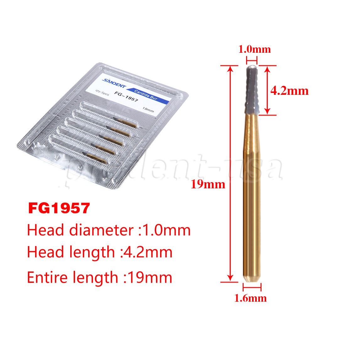 5pcs /pack High Speed Dental Tungsten Steel Crown Metal Cutting Burs FG-1957 po