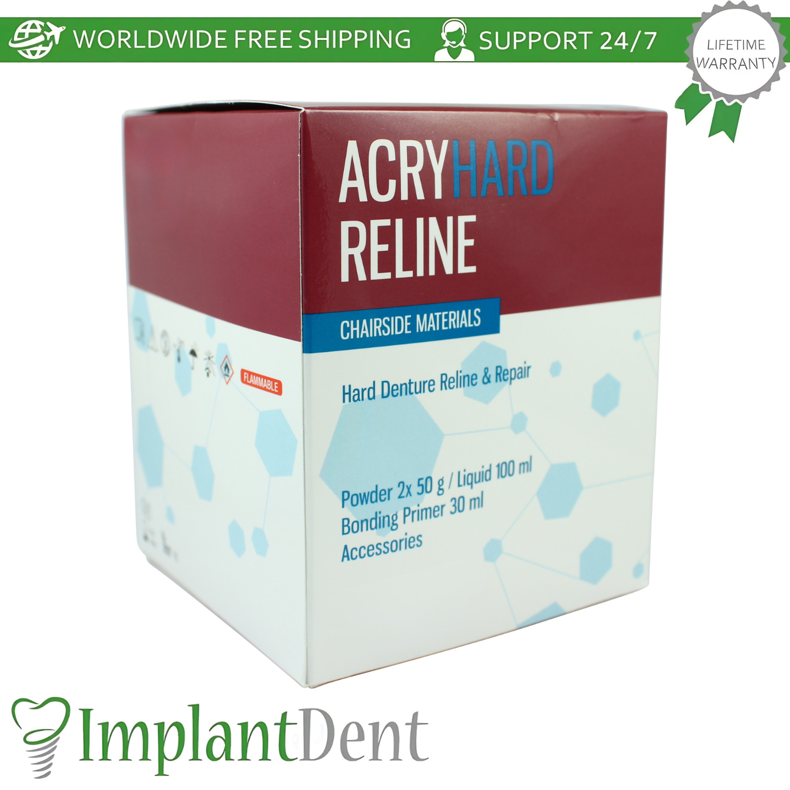 Hard Reline Denture Rebase Repair Material Full Kit Dental Self Cure Acrylic