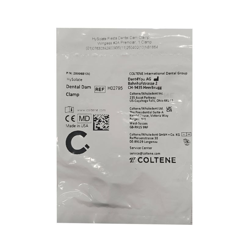 *1-Pack* Coltene HySolate Fiesta Dental Dam Clamp #2A Wingless Premolars H02795