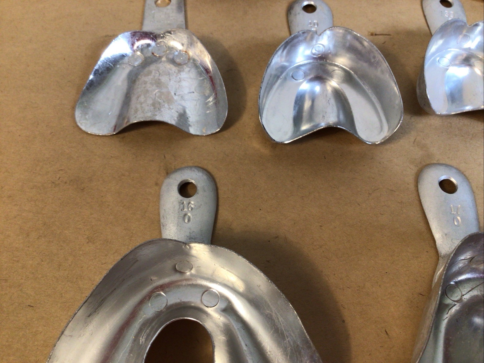 Vintage Metal Dental Impression Trays Molds Lot of 17 W/ TRUBYTE Occlusal Plate