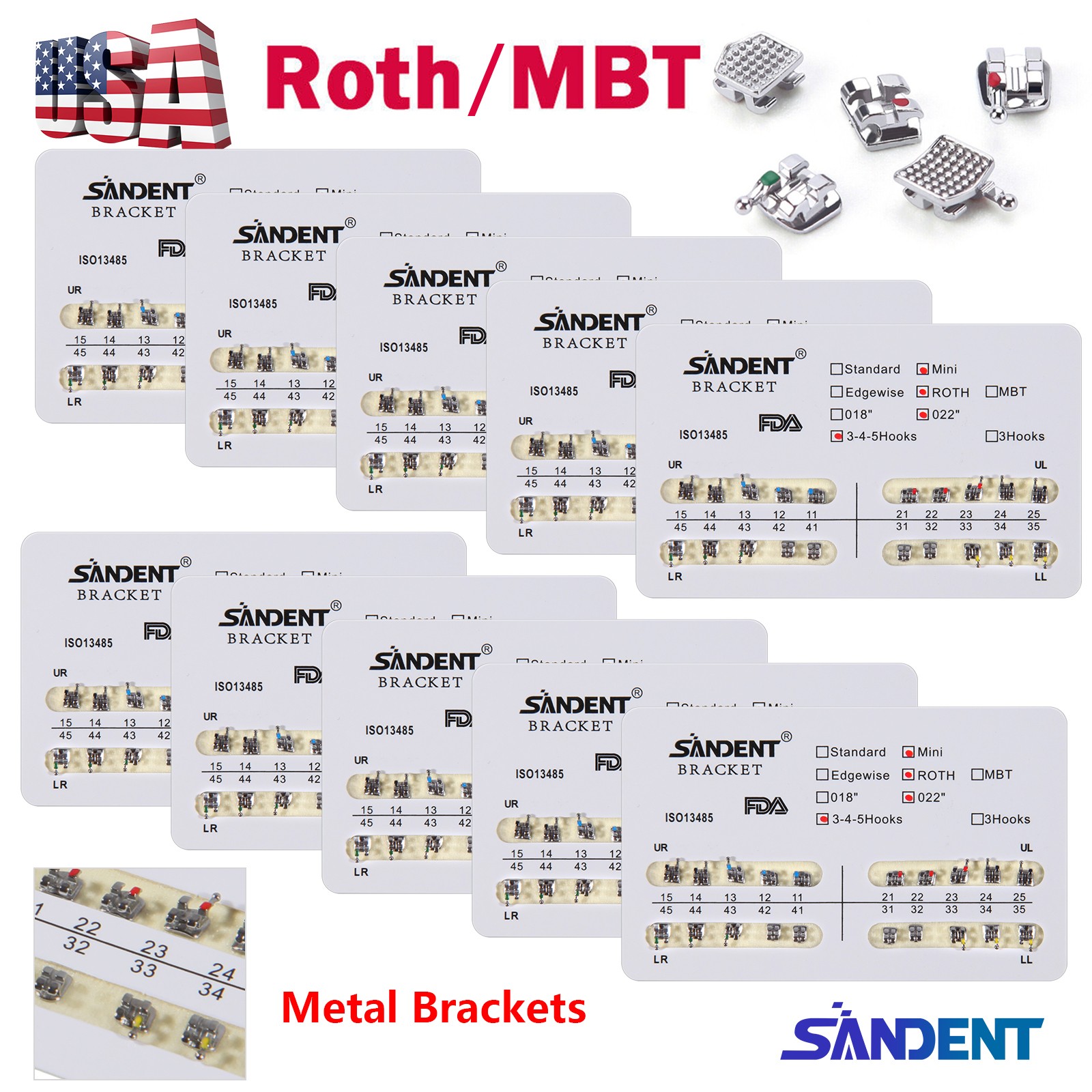 20X Dental Orthodontic Brackets Braces Mini Standard Roth MBT .018 .022 SANDENT