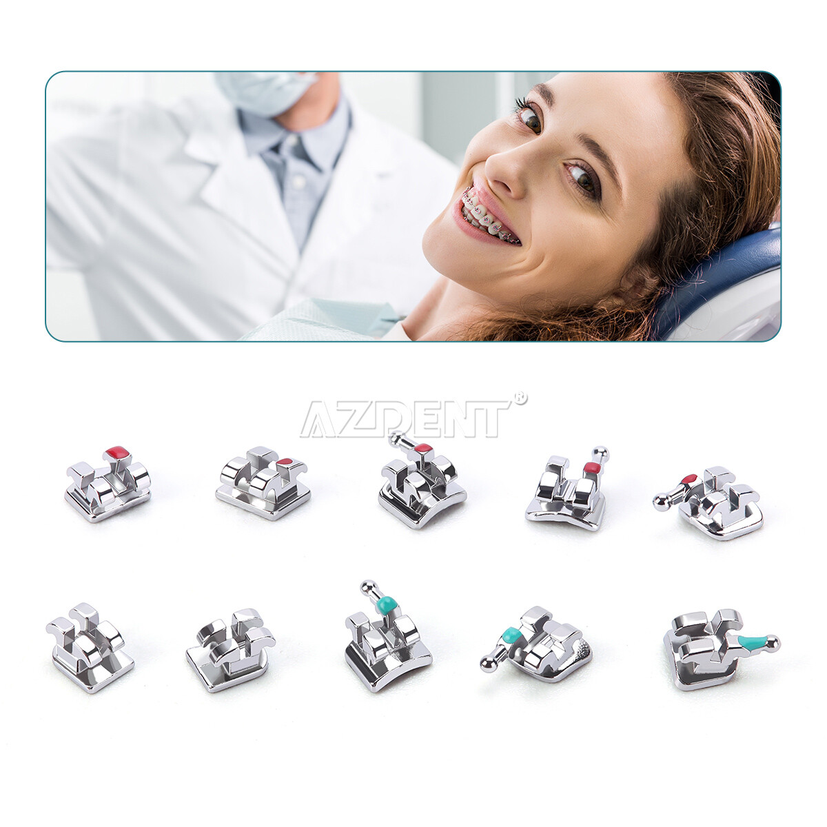 20Pcs Dental Orthodontic Brackets Braces Mini Roth MBT 022/018 Hooks 345 Metal