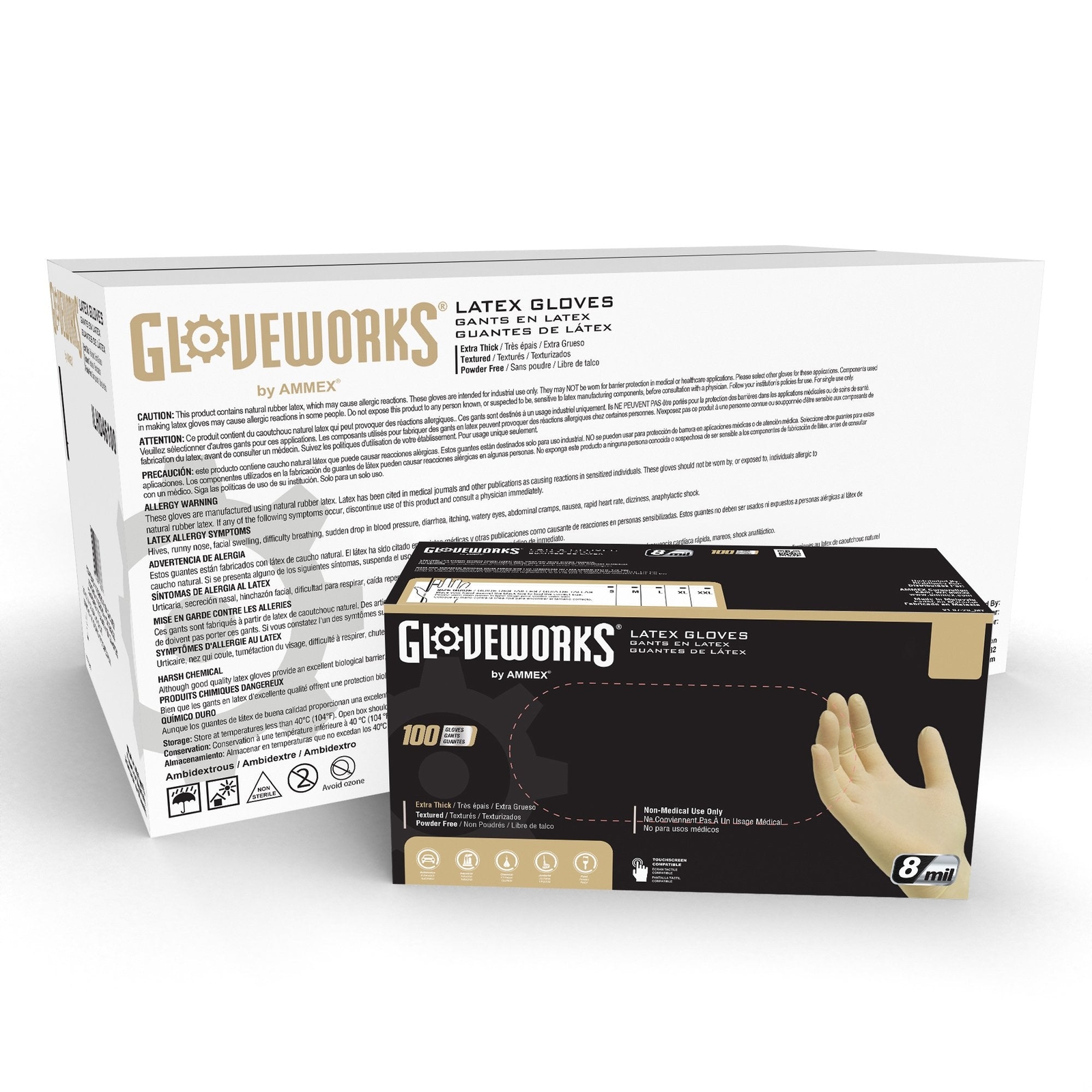 GLOVEWORKS Heavy Duty Ivory Latex Industrial Disposable Glove 8 Mil Case of 1000