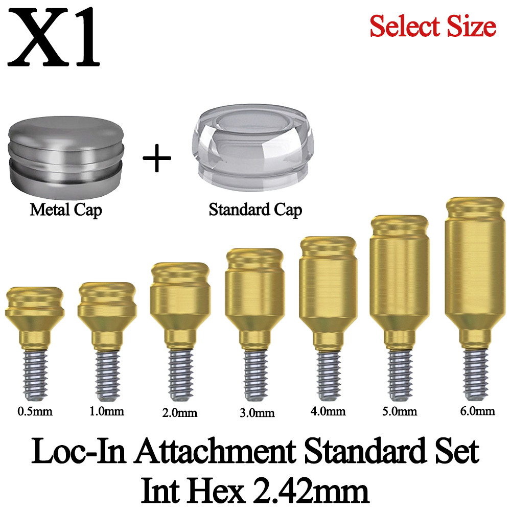 1x Dental Loc In Attach ment Standard Set Int hex 2.42mm Fixture Cap Housing