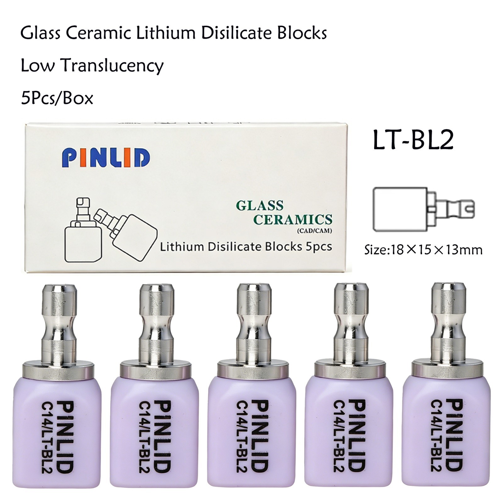 US C14 Emax Dental Glass Ceramic LT Lithium Dislicate CAD/CAM Cerec Blocks 5PCS