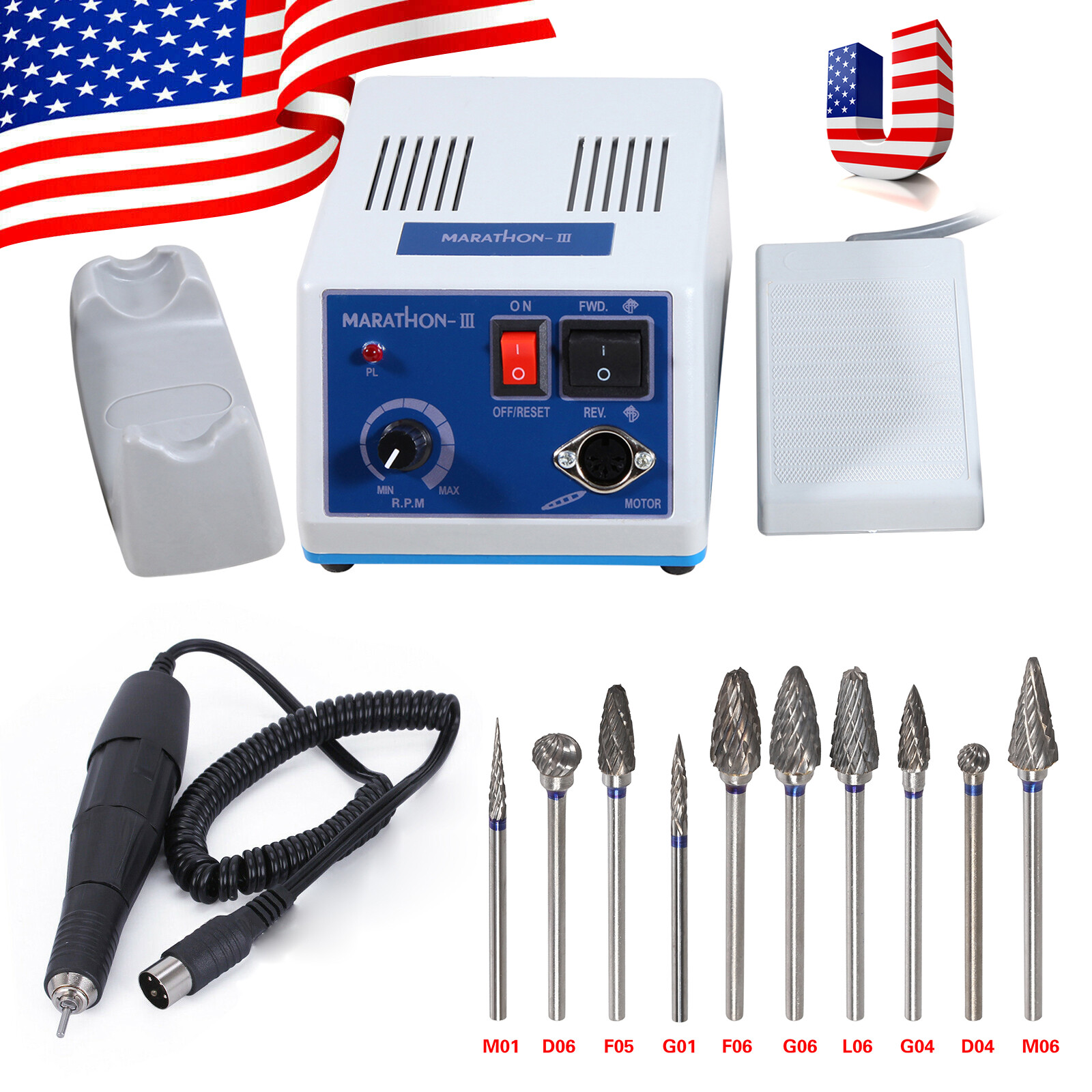Dental Lab Marathon Micromotor Polisher /35,000 RPM Polishing Handpiece /Burs po