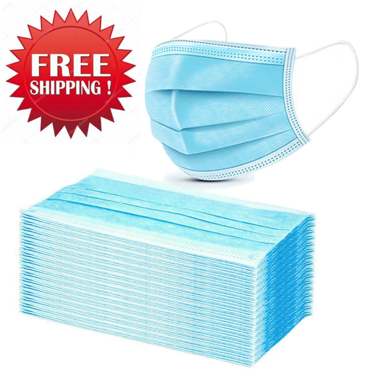 50PCS 3 Layers Disposable Face Masks Breathable Blue Elastic Earloop Safety Mask