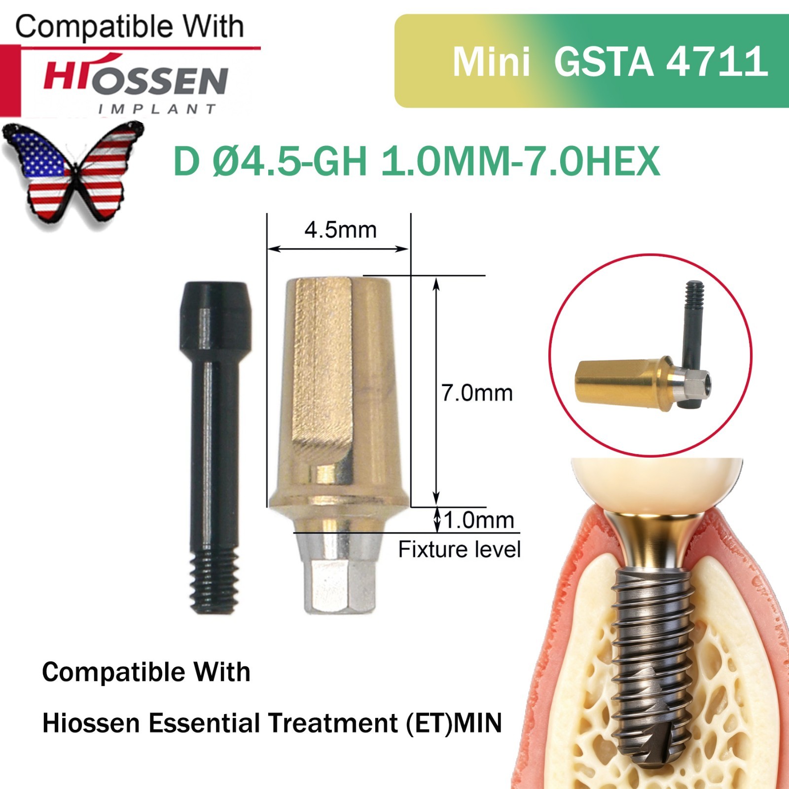 US Dental Straight Abutment Hiossen ET Osstem TS Ti Mini Regular Platform Hex