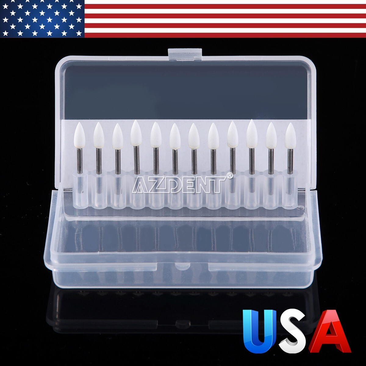 AZDENT Dental Flame White Stone Polishing FG Burs 12/pk Abrasion